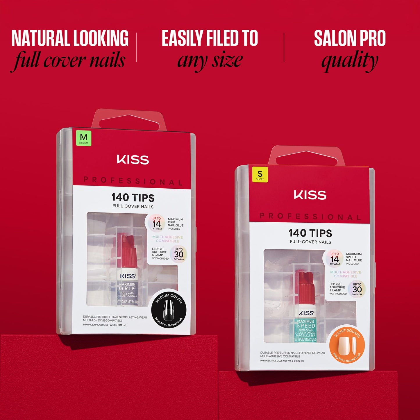 Kiss PROFESSIONAL, Press On Nails, Nail glue included, 'Earthly', White, Medium Size, Round Shape, Includes 140 Nails, 3g Glue