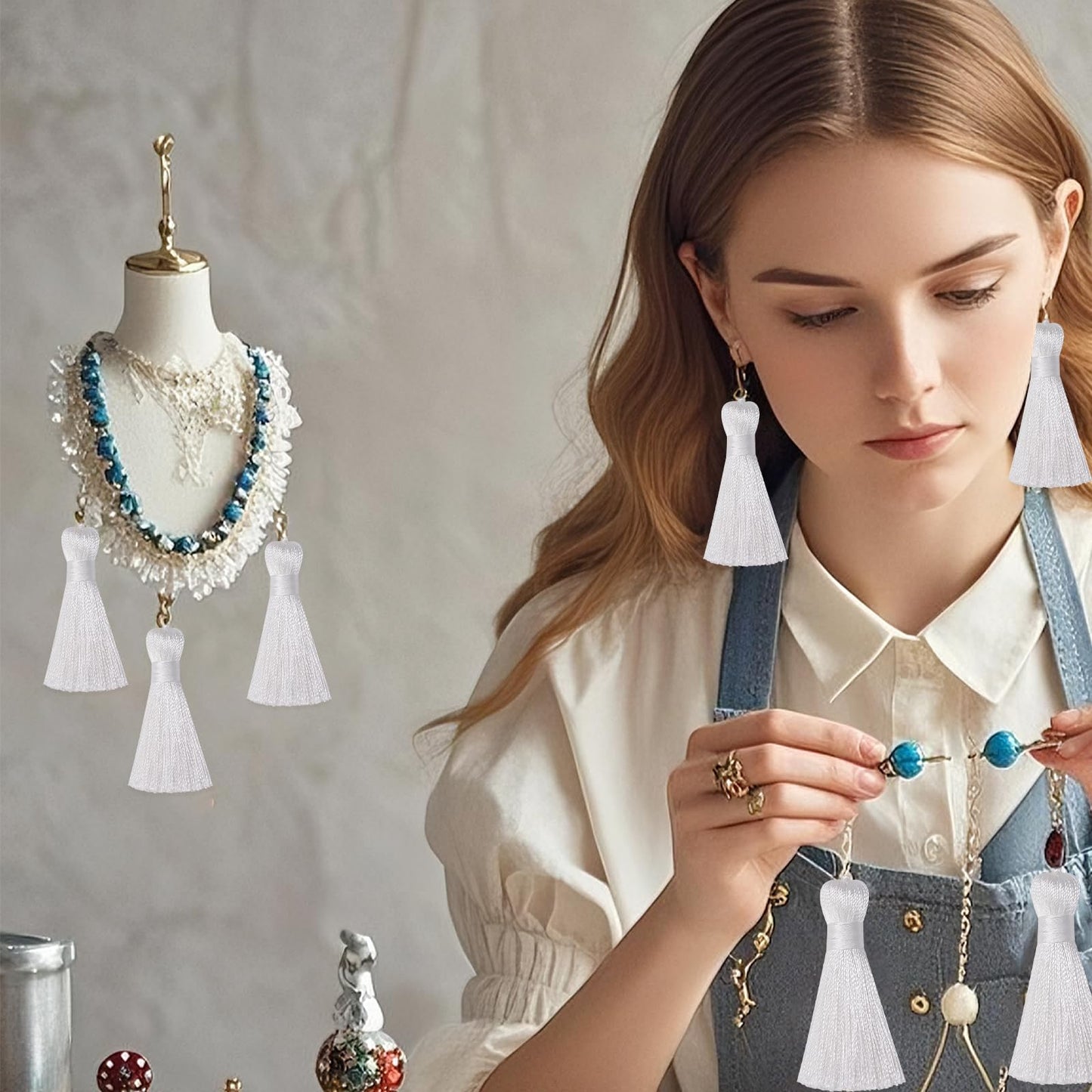 Bookmark DIY Decoration Crafts Tassels: 30pcs Sewing Fringe with String for Graduation Cap Memorial Hanging Ornament,Jewelry Making,Earring Keychain Accessory,Pillow Trim,Key Charms (White)