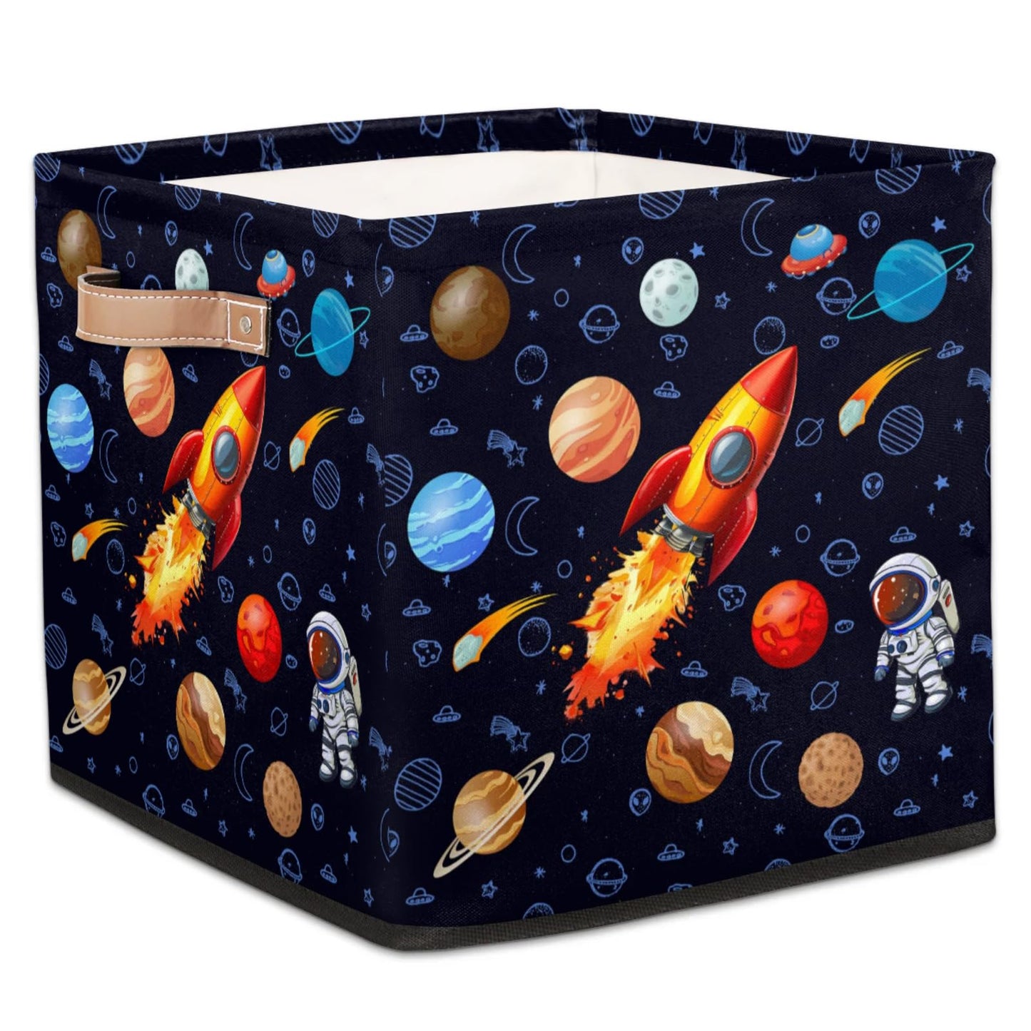 BENGRONGAE Cube Storage Bin, 13 Inch Rocket Astronaut Collapsible Storage Cubes with Handles, Space Planet Cube Storage Baskets for Nursery Toys Books Clothes