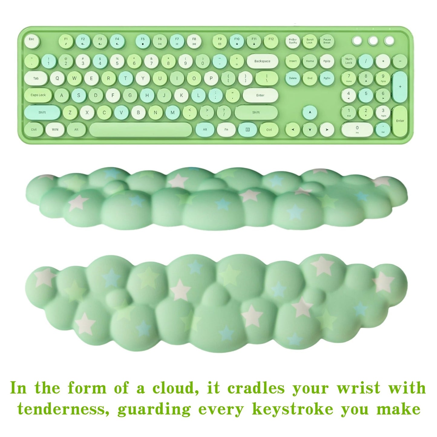 LJYZMD Cloud Wrist Rest Set for Keyboard and Mouse, Includes Cute Coaster, with Computers and Laptops (Green Colorful Star Set)