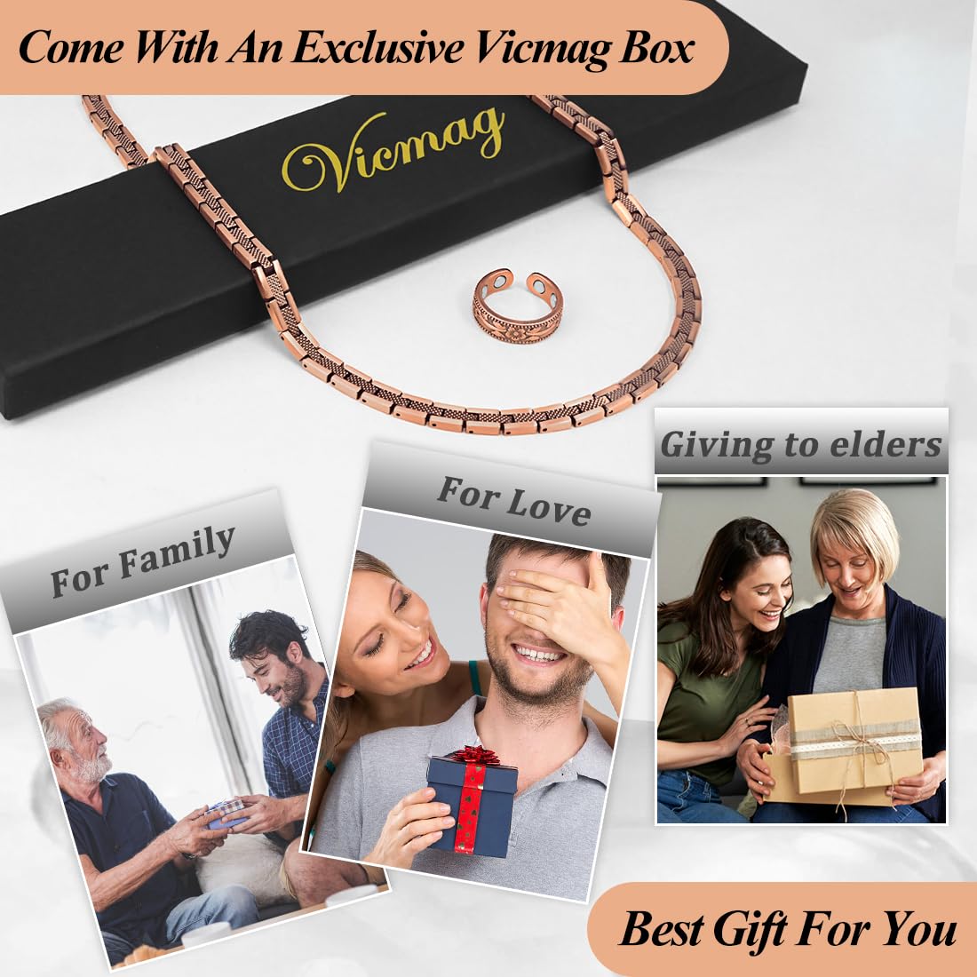 Vicmag Copper Magnetic Necklace for Women Men - Ultra Strength Magnets-99.9% Solid Pure Copper Ring Necklace for Neck Gift