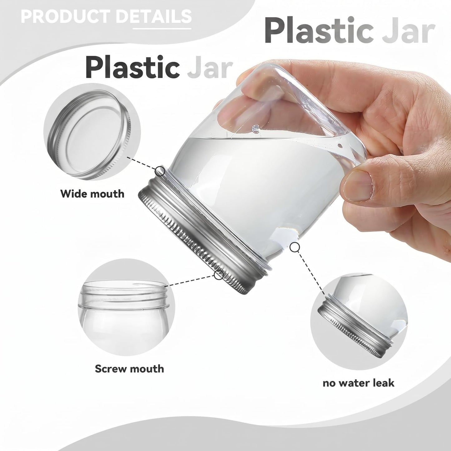 novelinks 8 oz Clear Plastic Jars with Airtight Lids, 16 Pack Plastic Mason Jars with Lids 8oz, Refillable Storage Slime Containers & Small Spice Jar for Kitchen Organization (16 Pack,Silver)
