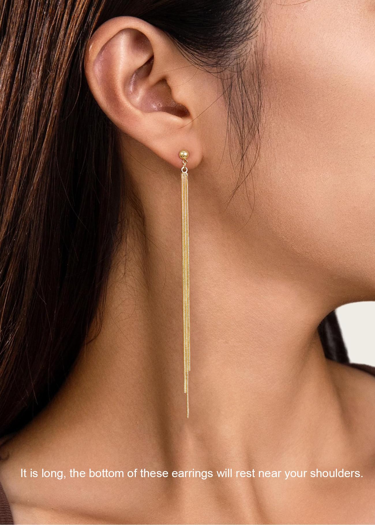 PRTGL Dangle Earrings - 14K Gold Plated Tassel Long Dangle Earrings for Women Asymmetrical Design