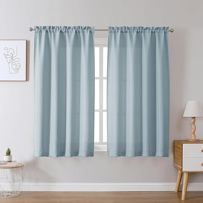 Chyhomenyc Bennet Aqua with Greenish Tone Curtains 54 Inch Length 2 Panels, Faux Linen Textured Light Filtering Soft Airy Rod Pocket Window Treatment Drapes for Living Room Bedroom, Each 30 Wx54 L