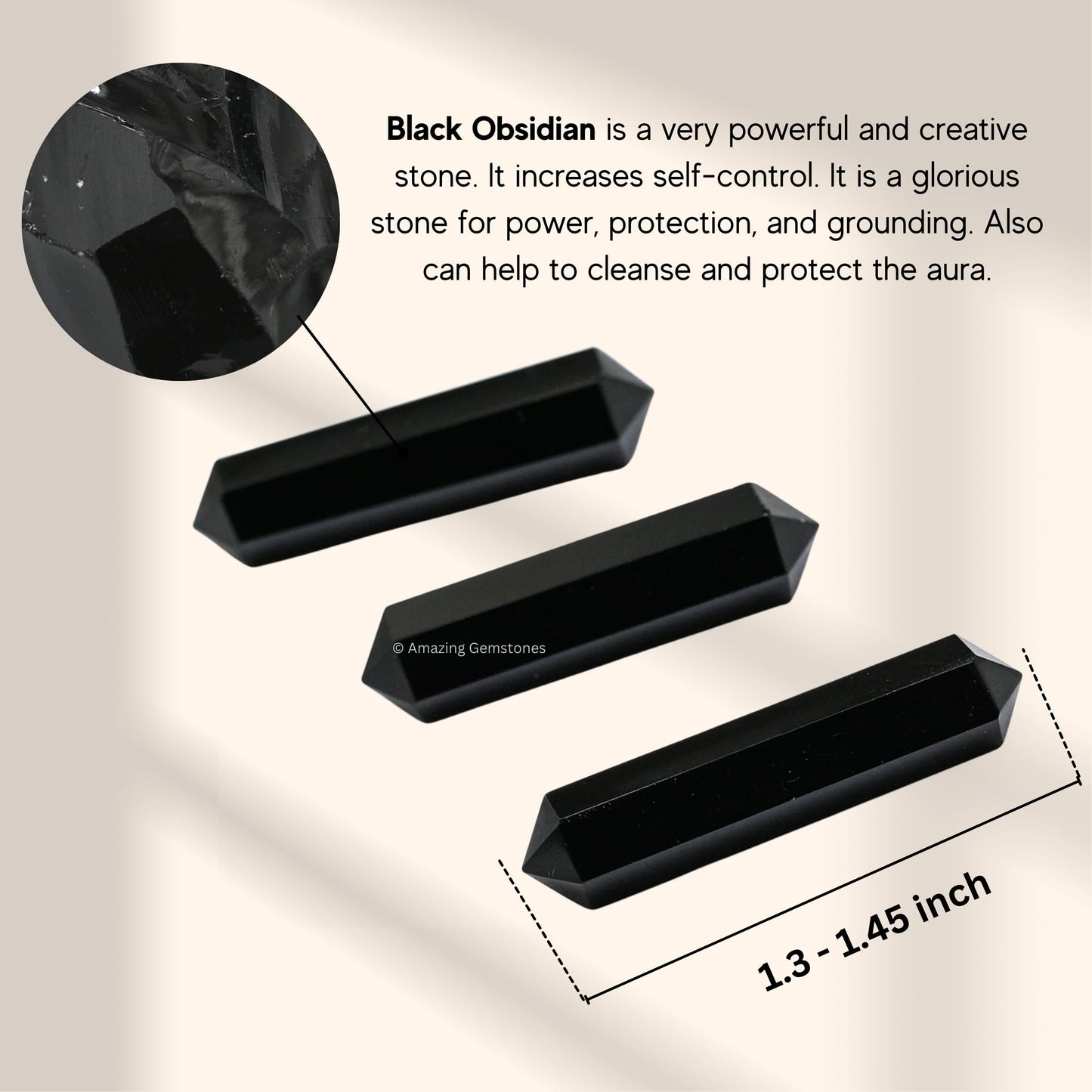 Amazing Gemstone Black Obsidian Crystal Points Bulk Healing Crystals and Stones - Pack of 3 Double Terminated Healing Wand Point Bulk Crystals for Crafts, Crystal Grid, DIY Work - Premium Crystals