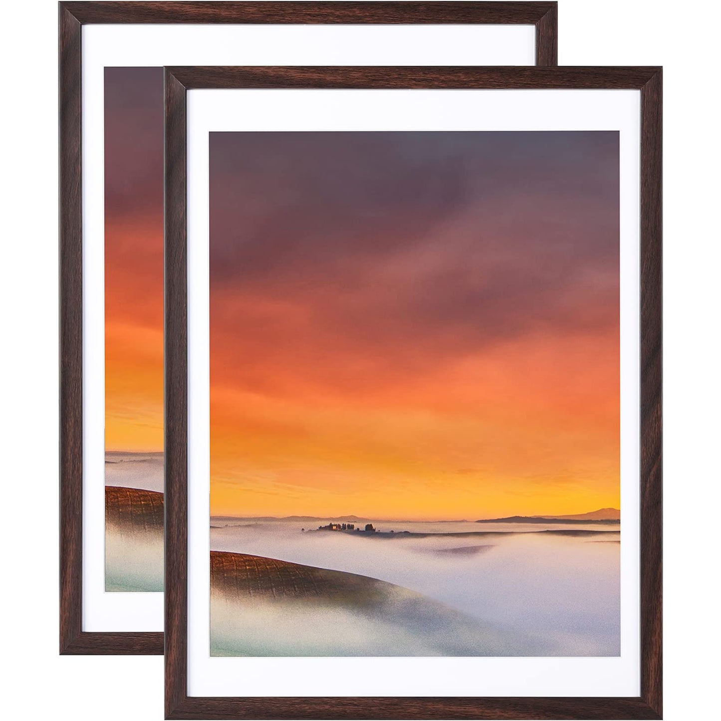 BSRHOME Picture Frame, Set of 2 - 12x16 with Plexiglass, Brown - Tabletop & Wall Mount, Matted, Classic Style, Ideal Gift for Special Occasions