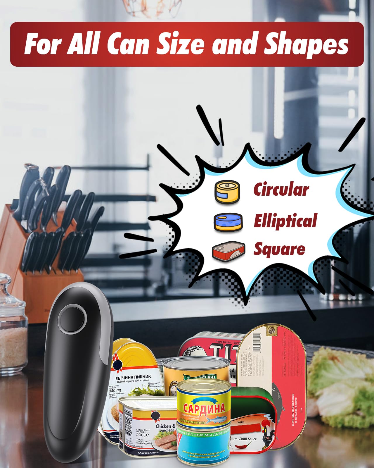 One Touch Electric Can Opener Fits All Can Sizes