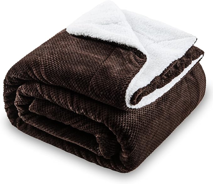 SOCHOW Waffle Sherpa Fleece Throw Blanket, Super Soft Fuzzy Warm, Lightweight Fluffy Reversible Plush Blanket for Bed Sofa Couch, 60 x 80 Inches Brown