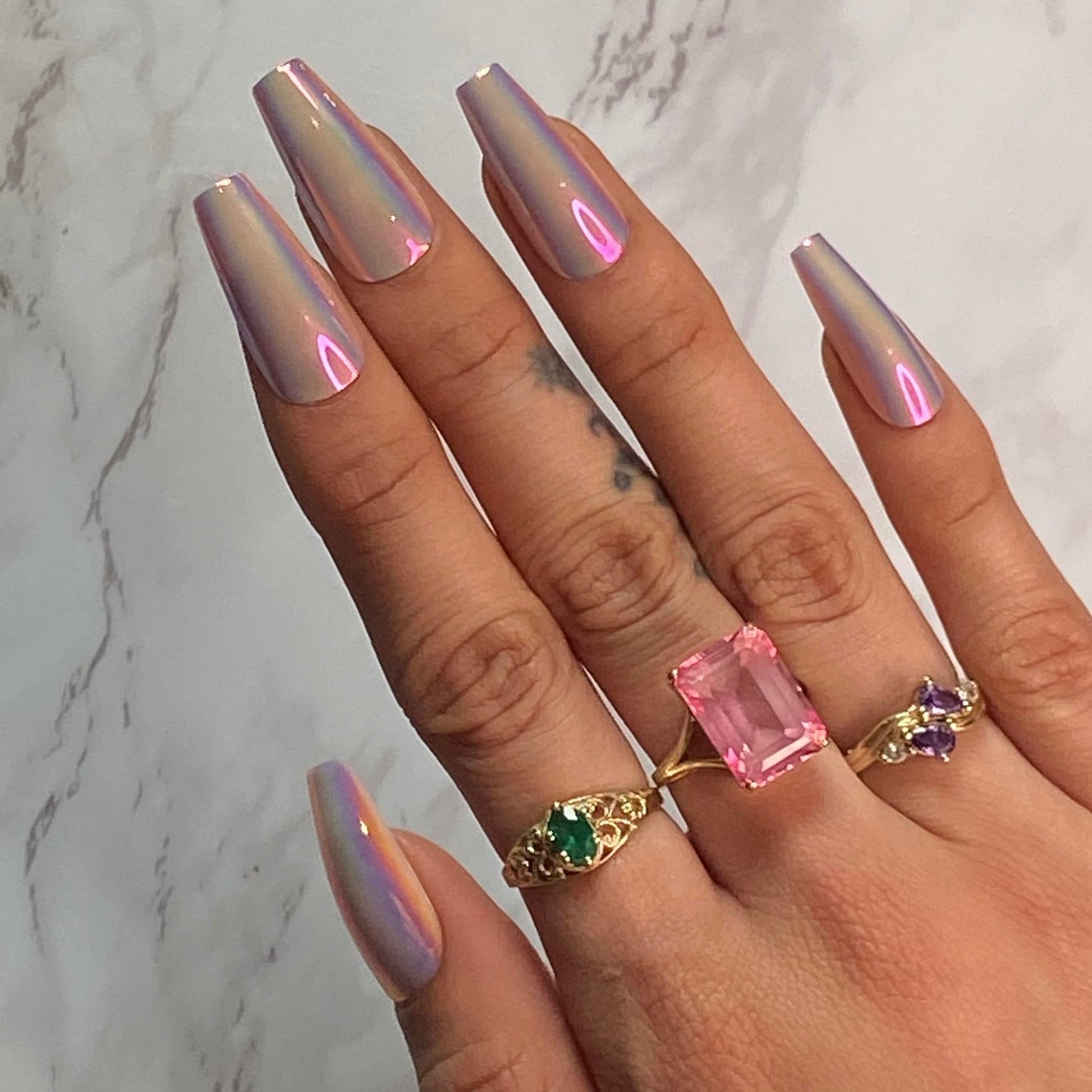 TEAL CHROME Press-On Nails by Lavaa Beauty | Long Coffin | Chrome Teal/Purple Coffin Nails