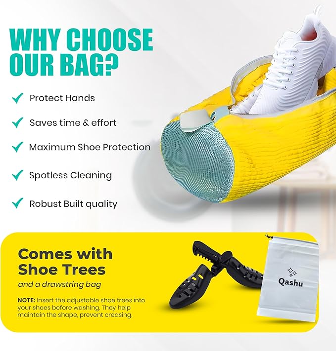 XXL Shoe Washing Machine Bag: Laundry Bag for Washing Machine - 2pc Reusable Cleaning Laundry bag for Sneaker, Tennis Shoe, Cleaner Kit, 360° Deep Clean with Shape keeper (2 PCS)