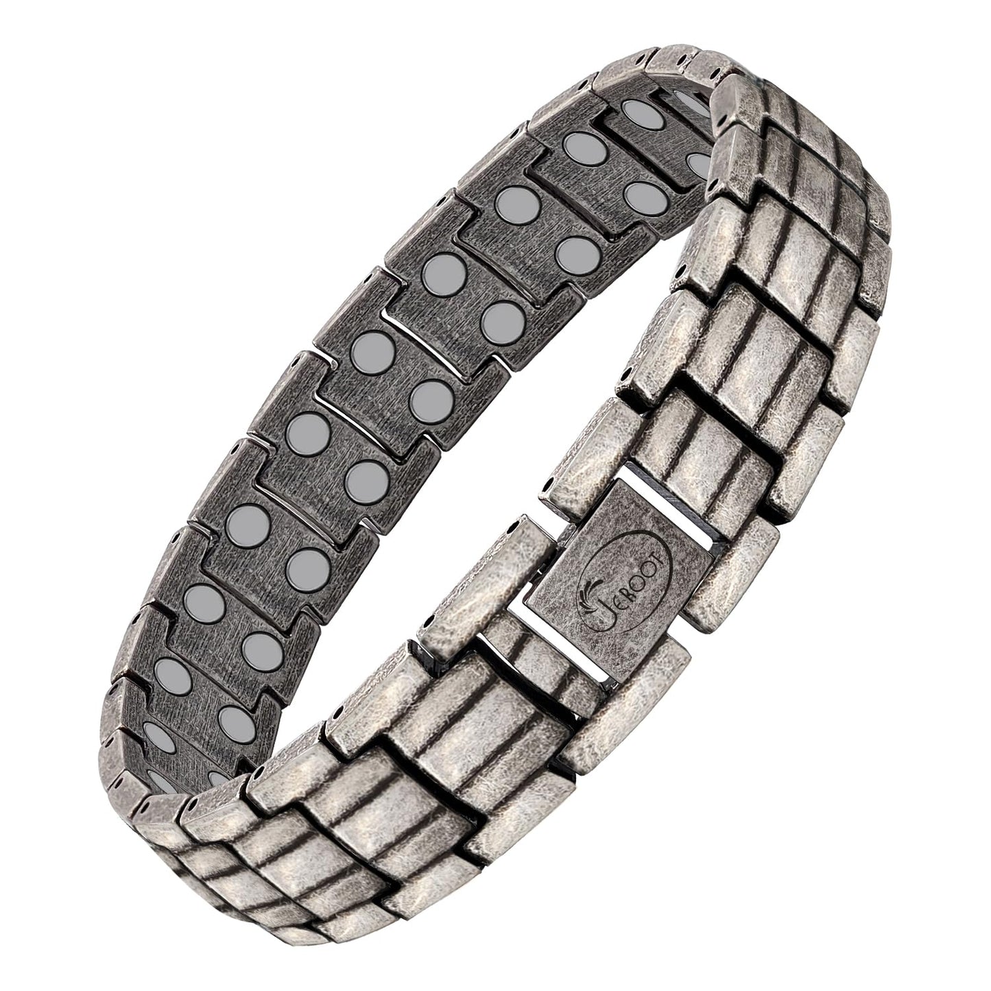 JEROOT Magnetic Bracelets for Men, Pure Titanium Bracelet (3500Gauss Per Magnet), Men's Bracelet Lymphatic Jewelry Gifts（Ancient silver）