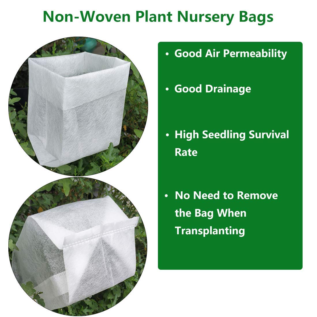 Belit 50 Pcs Non-Woven Plant Nursery Bags, Seedling Pots Container for Vegetable, Flower, Starting saplings, Plant Grow (11.6"x11.2")
