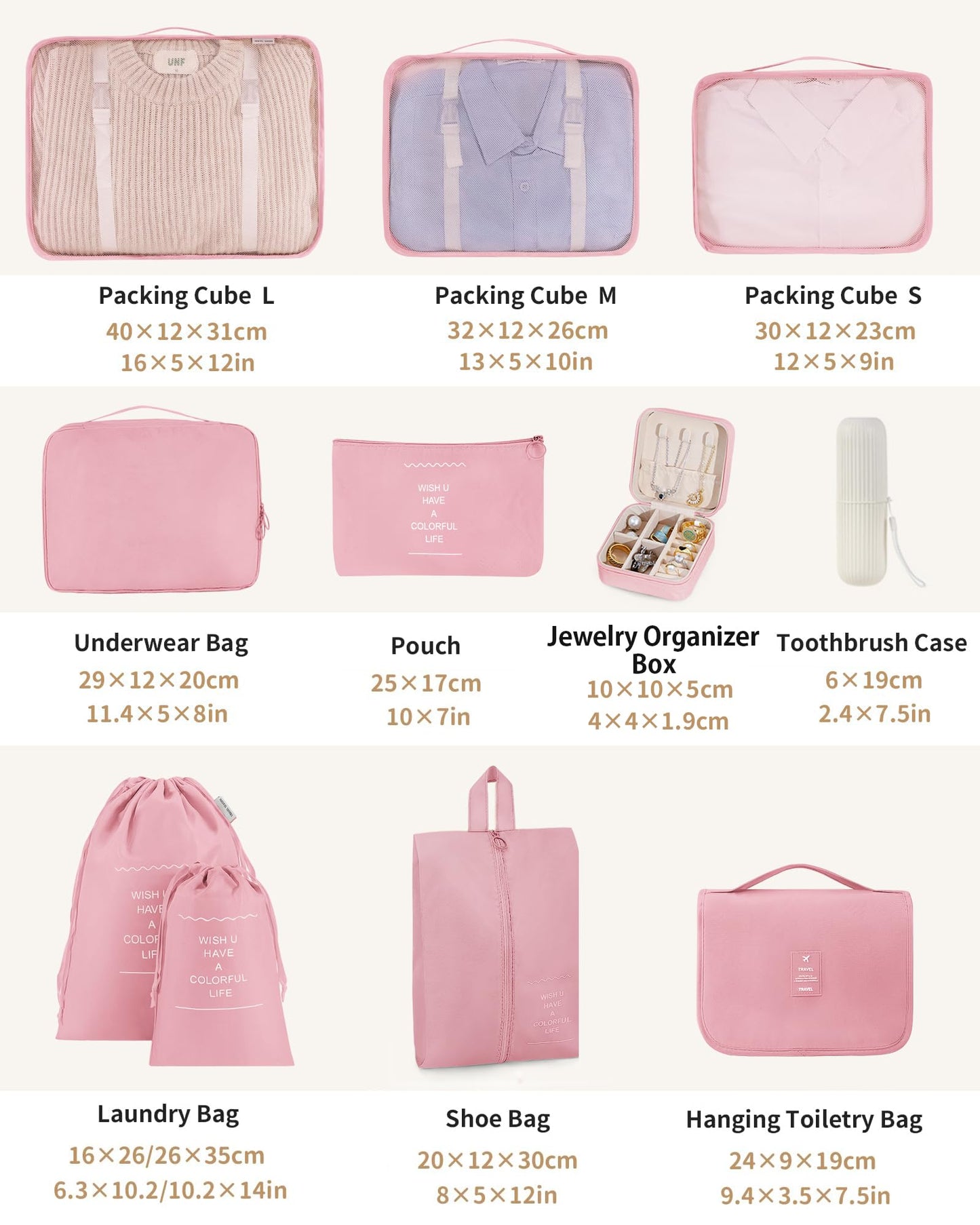 TRMFUSA Packing Cubes 11 Set, Suitcase Organizers, Luggage Organizer Bags, Packing Cubes for Travel, with Toiletry Bag, Travel Essentials,Pink