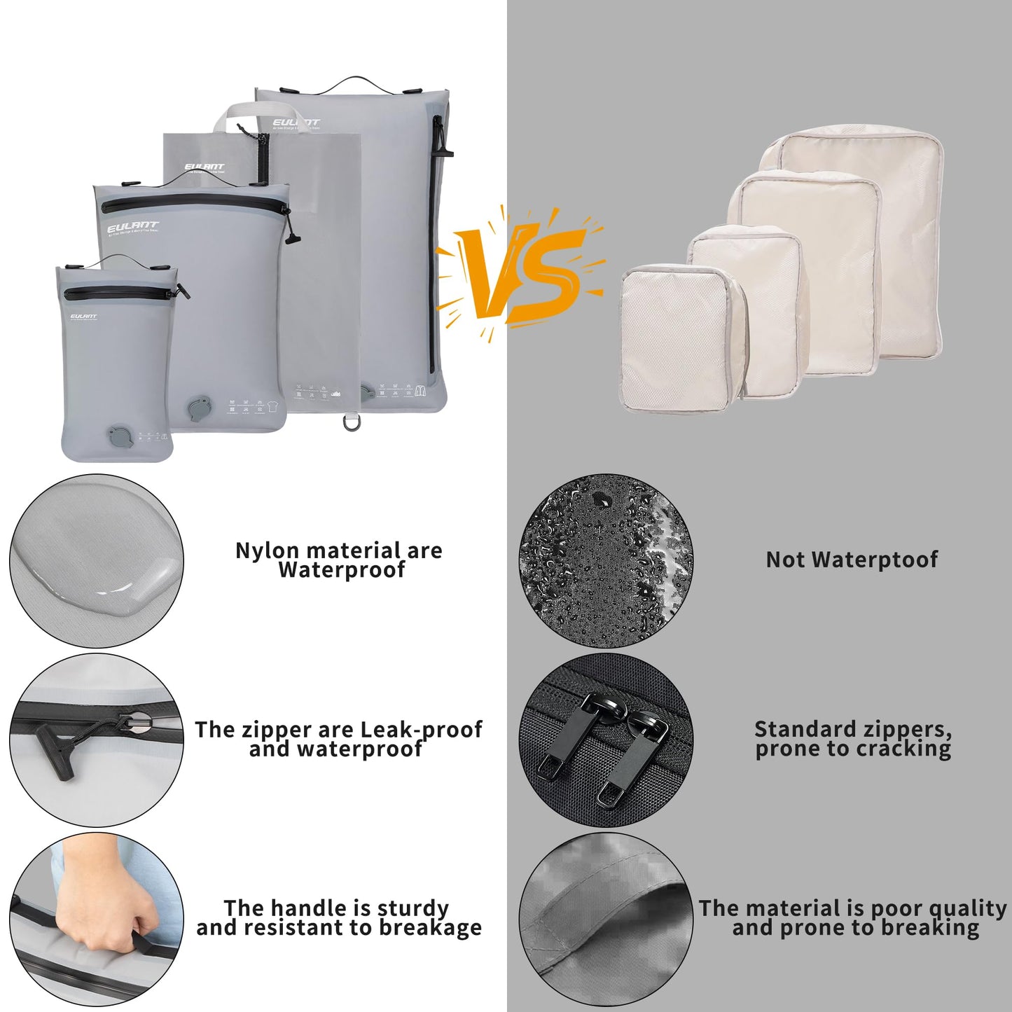 Eulant 4 Set Vacuum Packing Bags for Travel,Professional IPX8 Zip Packing Organizer for Suitcases Backpack,Space Saver Bags Packing Organizers for Clothing Packing