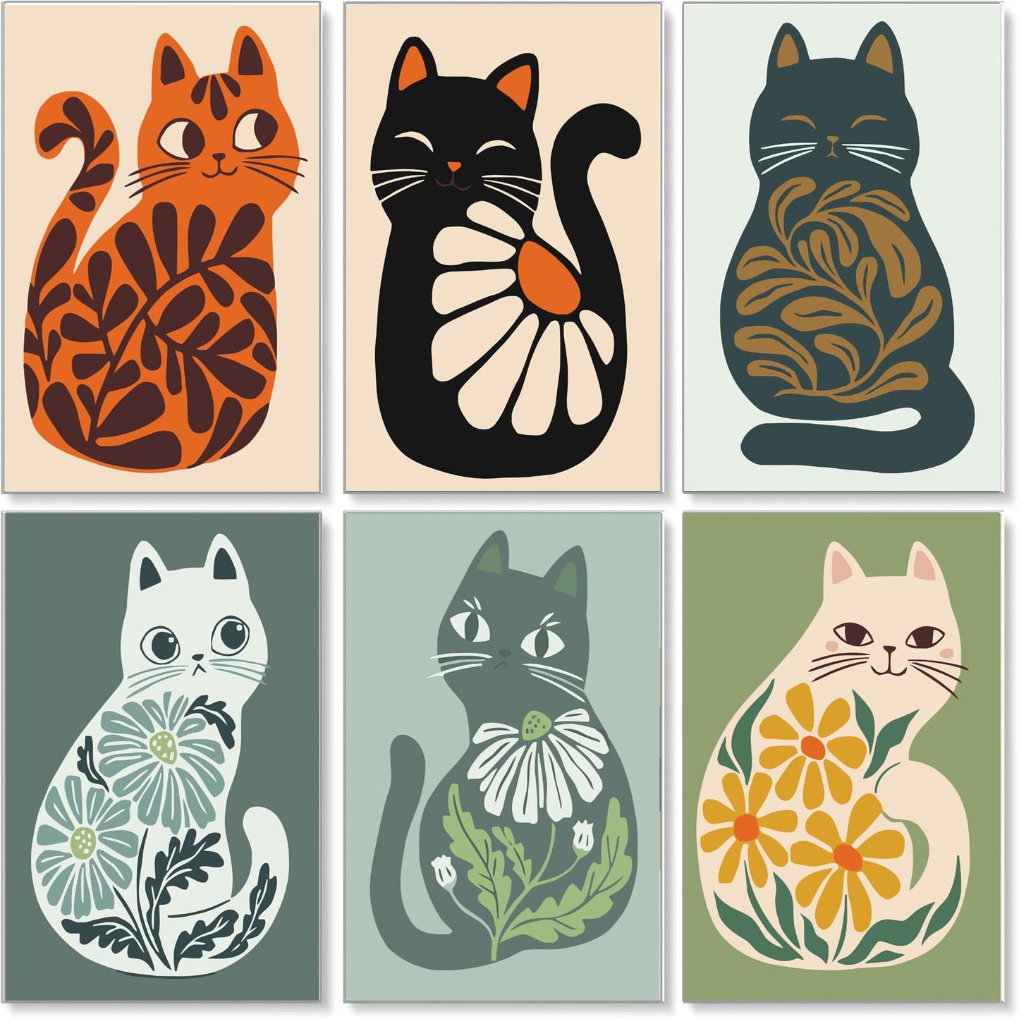 Jethami 6 Pack Paint by Numbers Kit for Adults Beginner, Easy Cute Cat DIY Painting Canvas Art Kit for Home Wall Decor 8x12 in