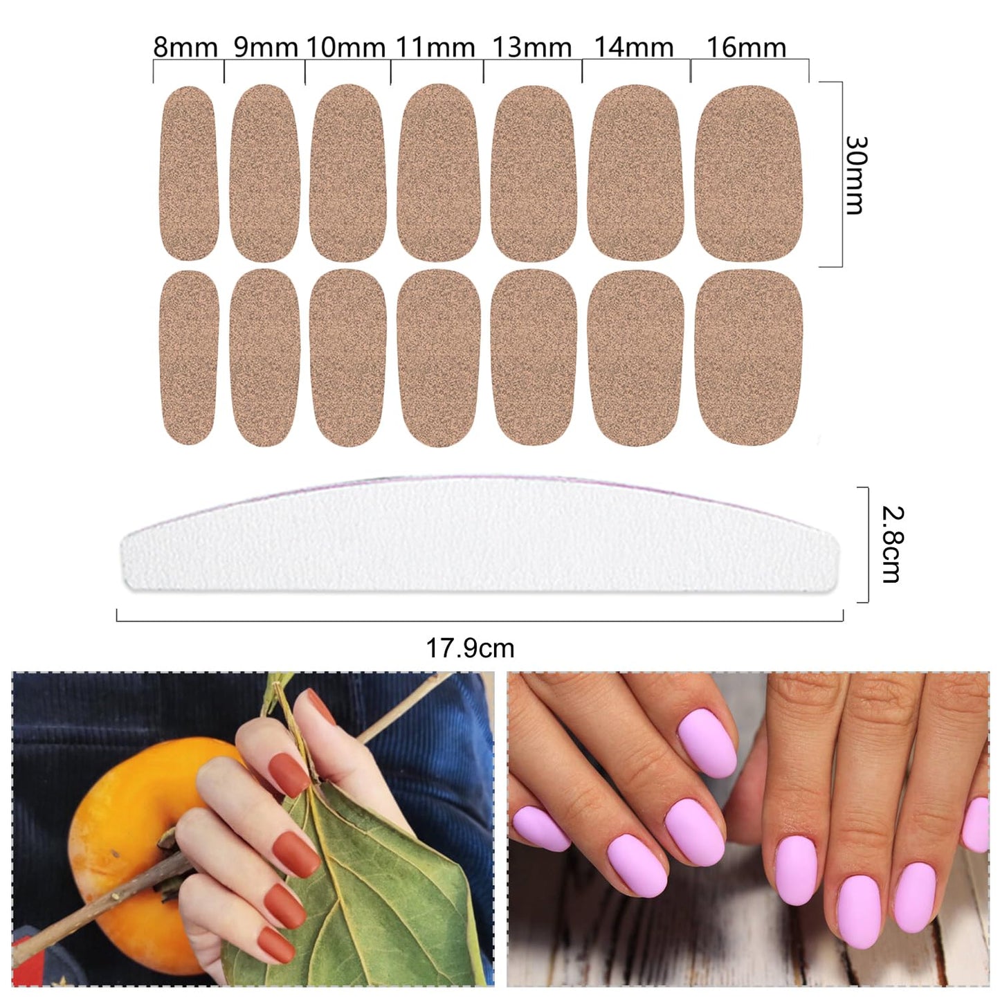YECIRALA 20 Sheets 280 Pieces Solid Nail Polish Strips for Women Girls - Gel Stickers Full Wraps in Pink Brown Orange With File - Stick On Nails