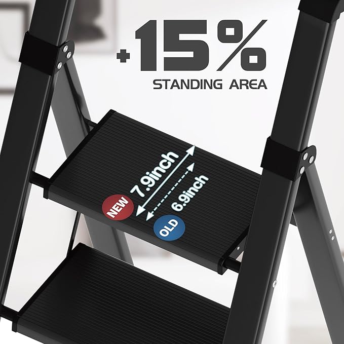 Taranta 5 Step Ladder,Liahtweight Aluminum Laddewith Handgrip, Portable Folding Stepladder with Anti-SlipPedalfor Home, Ofice, Kitchen 330lbs - Black