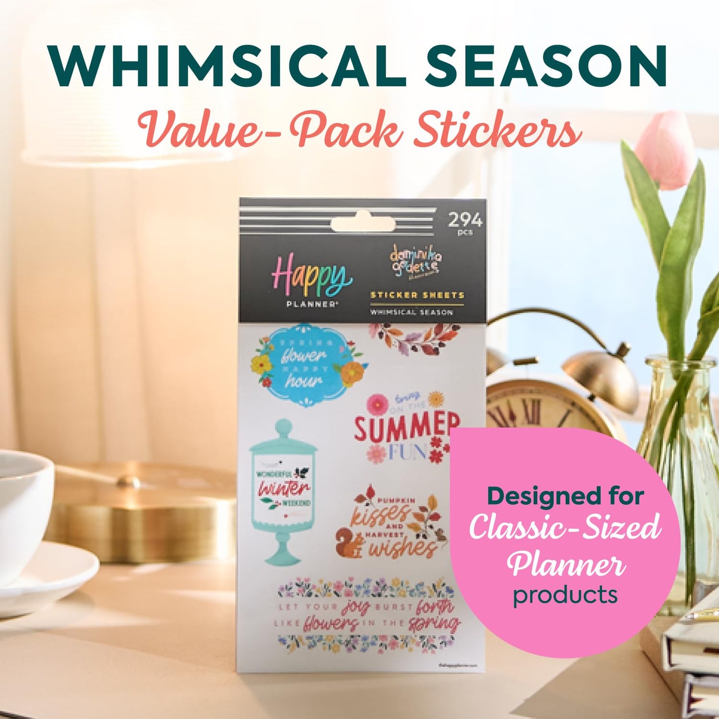 Happy Planner 15-Sheet Sticker Pack for Calendars, Journals, and Planners, Scrapbook Accessories, Classic Size, 294 Stickers Total, Whimsical Season