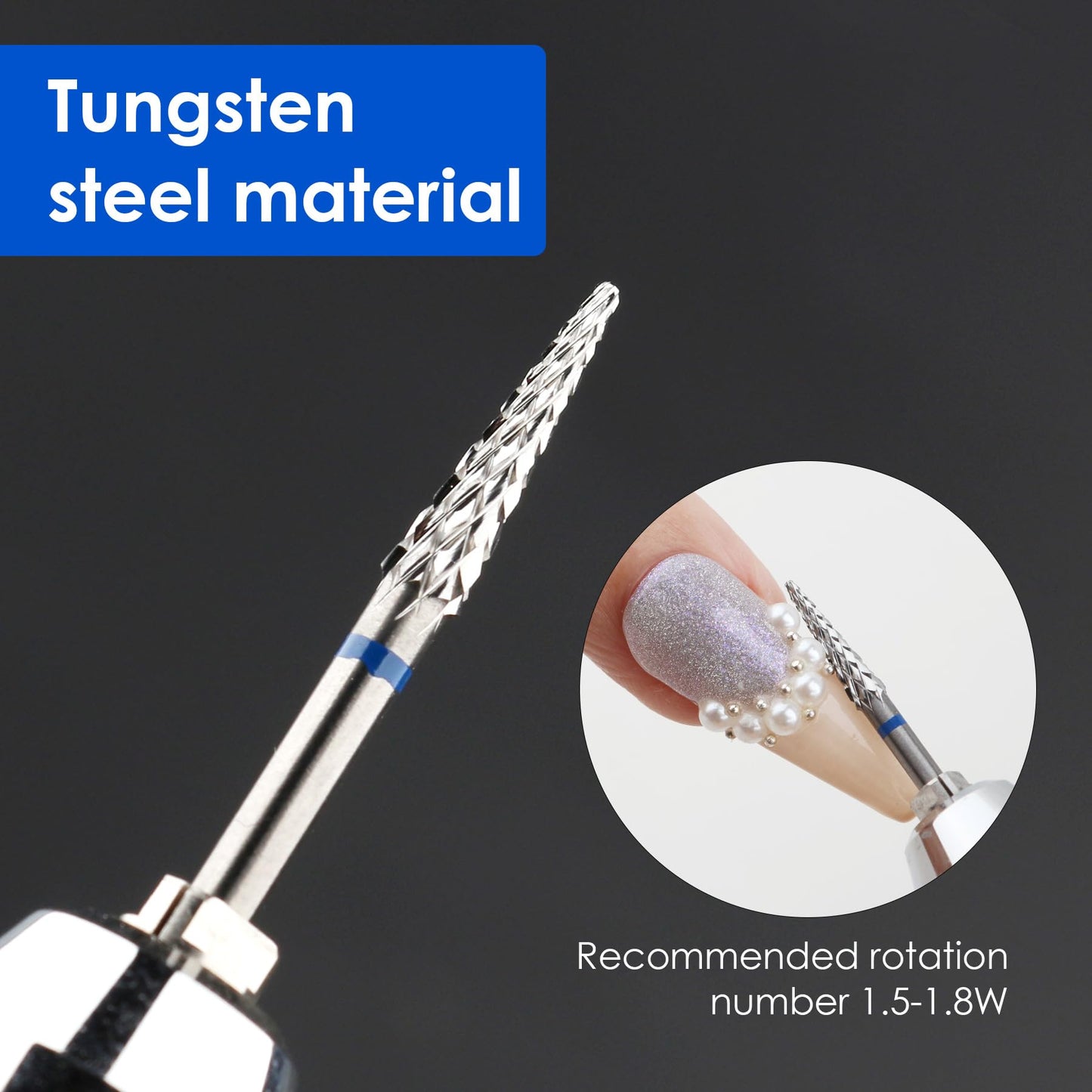 Qunzhao Tungsten Steel Nail Drill Bits, Professional Manicure Tools (03 M-Conical ball bit)