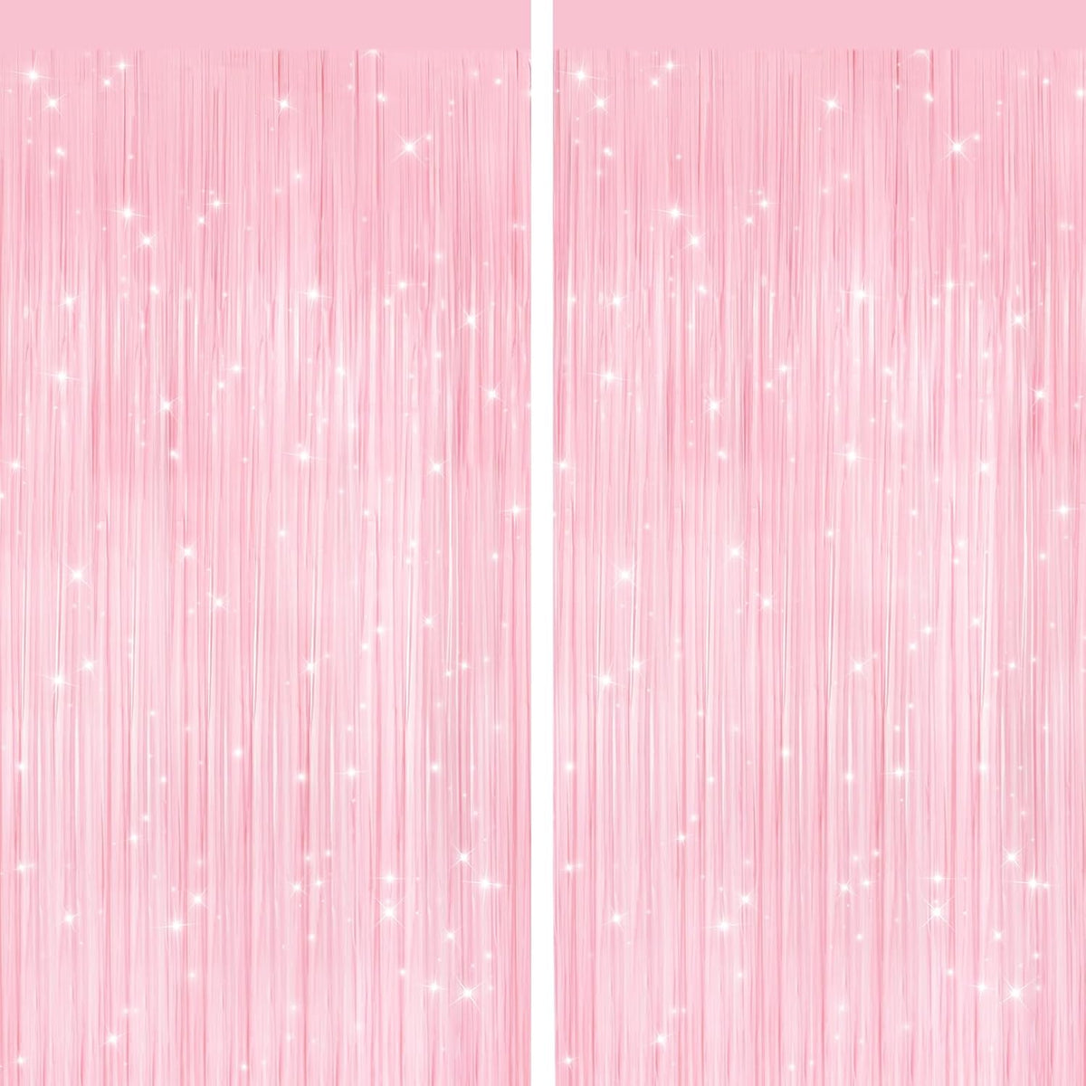 2 Pack Pastel Pink Metallic Tinsel Foil Fringe Curtains, Door Streamers Photo Booth Backdrop for Birthday Party, Tinsel Curtain Backdrop for Baby Shower Bachelorette Christmas Party Decorations