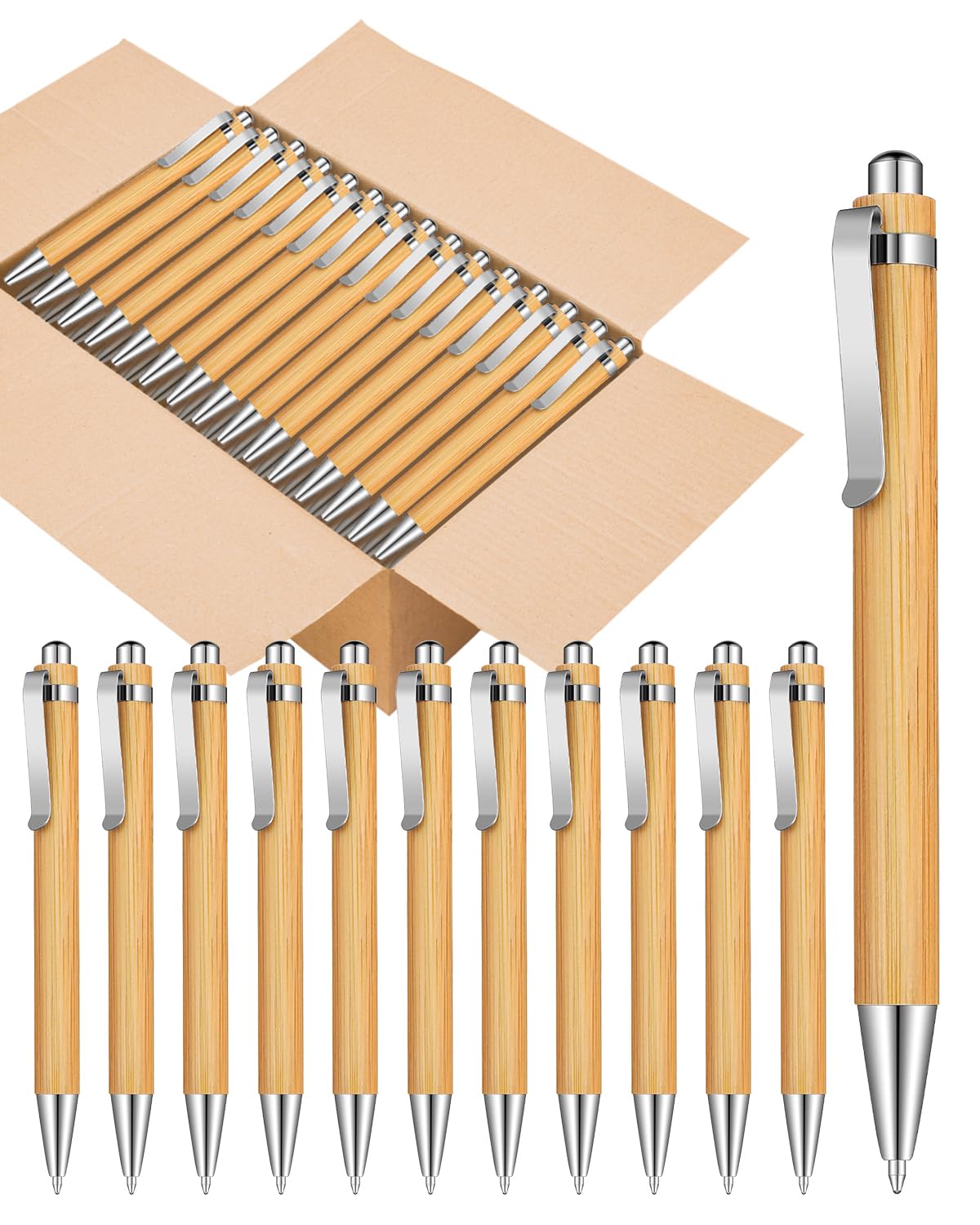 lyforx 250pcs Bamboo Pens Bulk Wooden Bamboo Pens Engraving Wooden Ballpoint Pen Customizable Gift Pen Bulk