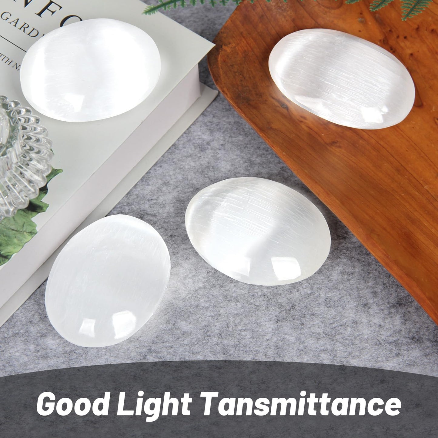 Orientrea Selenite Palm Stone-1 Pc 110-130 Grams Selenite Pocket Energy Stone, Smooth Healing Crystal Worry Stone