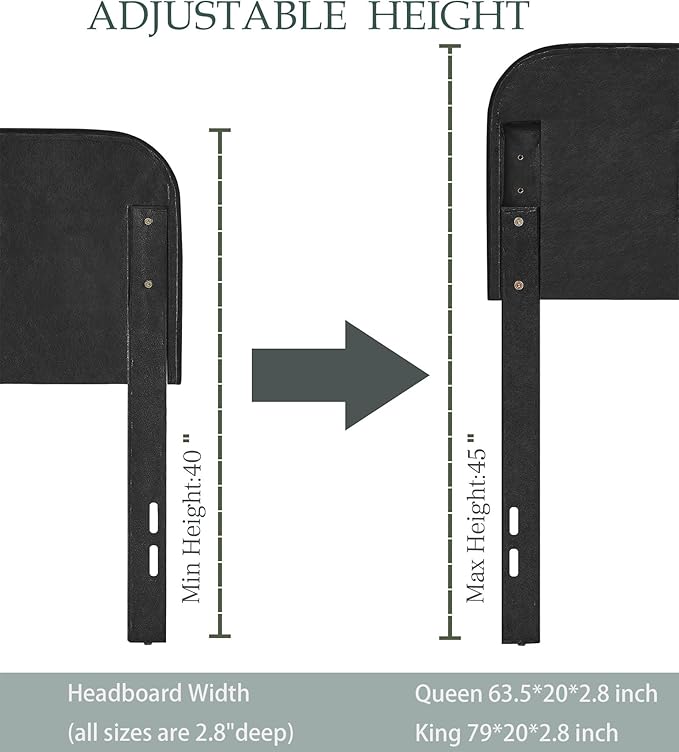 Tufted Upholstered Headboard Queen Size, Button Adjustable Height Queen Head Board Only, Sturdy and Durable Solid Wood with Nailhead Trim Headboards, Ideal for Bedroom, Dorm, Guest Room,Black