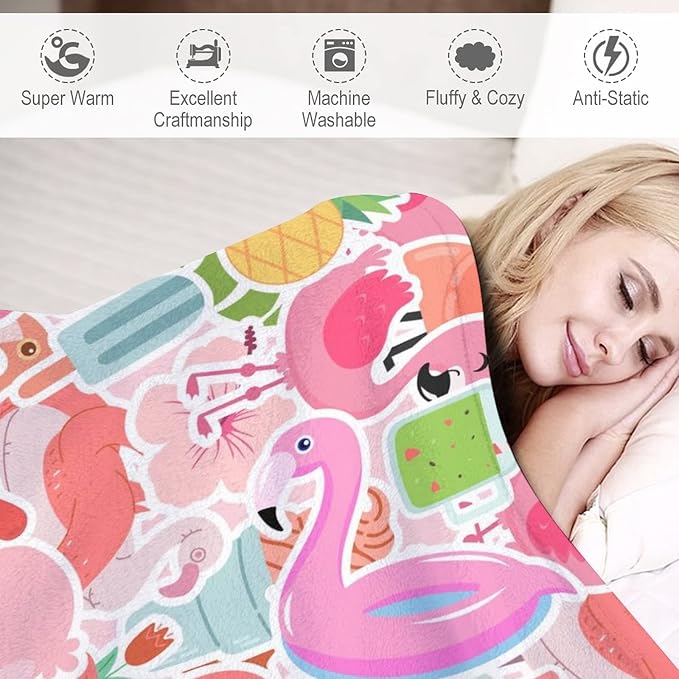 Custom Flamingo Blanket Gifts with Name - 50 x 60 Inches Funny Flamingo Throw for Teens - Pink Fluffy Warm Cozy Blankets for Travel