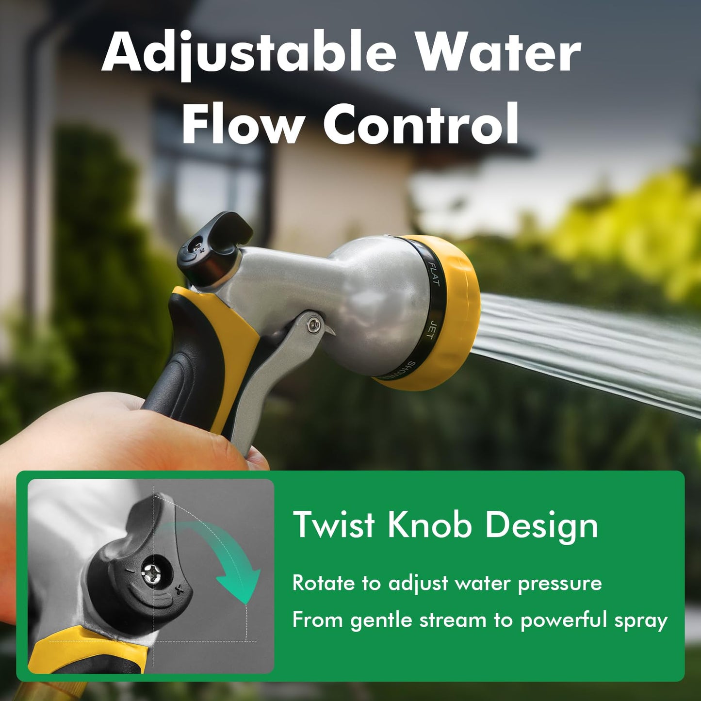 RESTMO Garden Hose Nozzle, Heavy Duty Metal Water Hose Nozzle with 7 Adjustable Spray Patterns, High Pressure Hand Sprayer with Flow Control, Best for Watering Plant & Lawn, Washing Car & Pet, Yellow