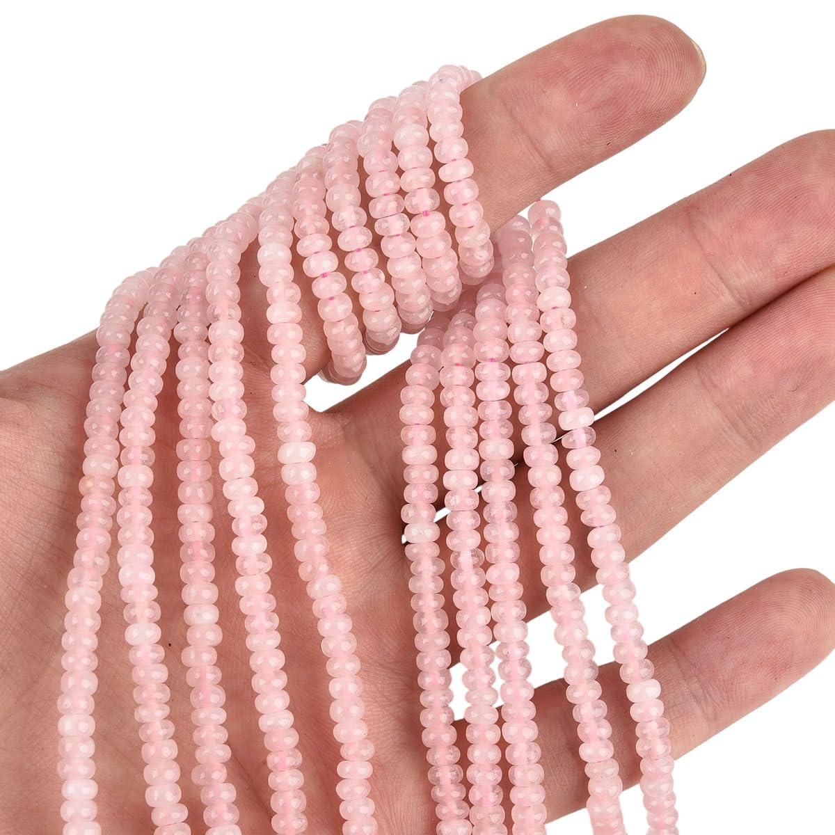 160pcs 4x2mm Natural Pink Rose Quartz Stone Disk Rondelle Spacer Semi Precious Gemstone Loose Beads for Jewelry Making 15 Inch