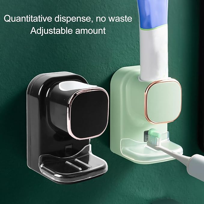 Automatic Toothpaste Dispenser with Responsive Sensor, Tooth Pastetooth Paste Dispenser Automatic Dispensing, Toothbrush Holder Wall Mounted Space Saving for Family (Black)