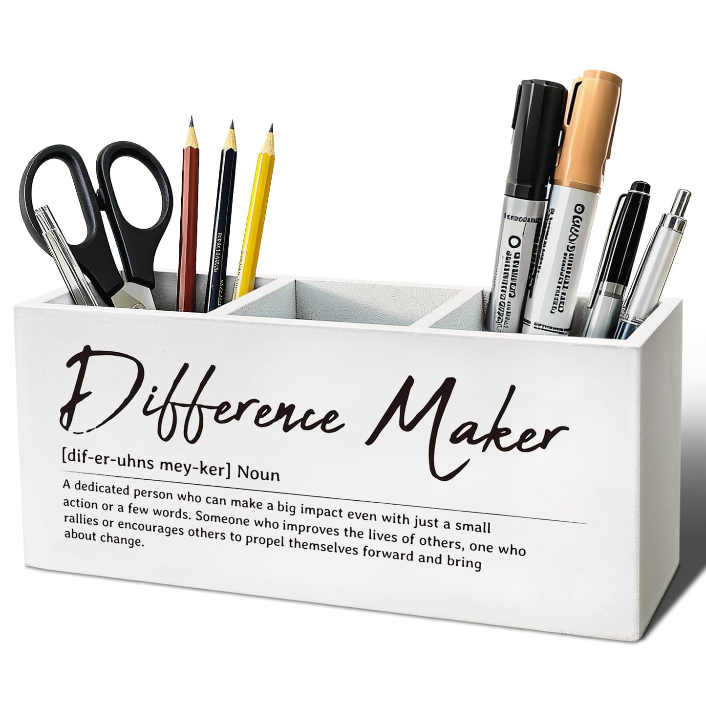 ELMCH Difference Maker Gift Pen Pencil Holder, Appreciation Gifts for Coworkers Leaders Teachers Wood Desk Organizer and Accessories, Difference Maker Makeup Brush Holder Organizer for Bathroom Vanity