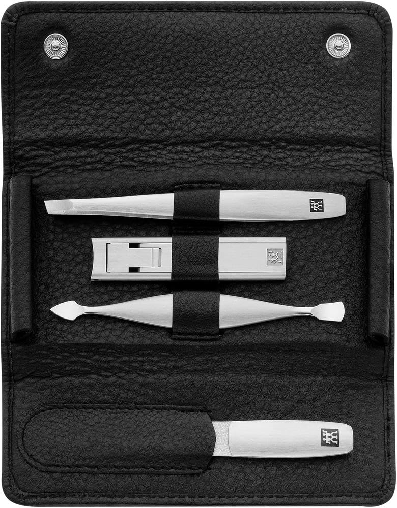 ZWILLING Beauty TWINOX 5-Piece Travel Nail Kit, Manicure and Pedicure Kit, Cowhide Leather Nail Care Set, Durable Stainless-Steel Instruments, Premium Leather, Black
