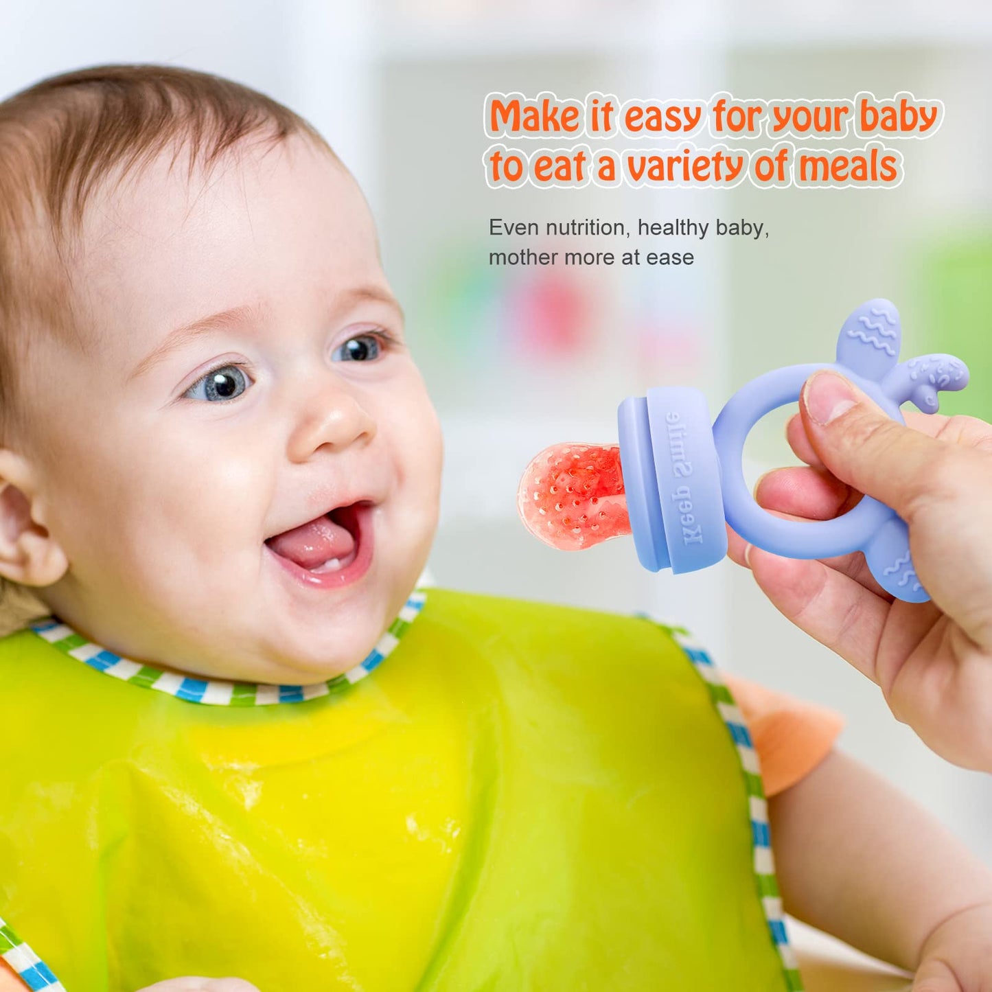 Baby Solids/Frozen Fruit Feeder Pacifier, Infant Teether Toy 4M+, BPA-Free Silicone Pouch & Nipple, Safely Introduce Solids, Teething Relief, 2-Pack