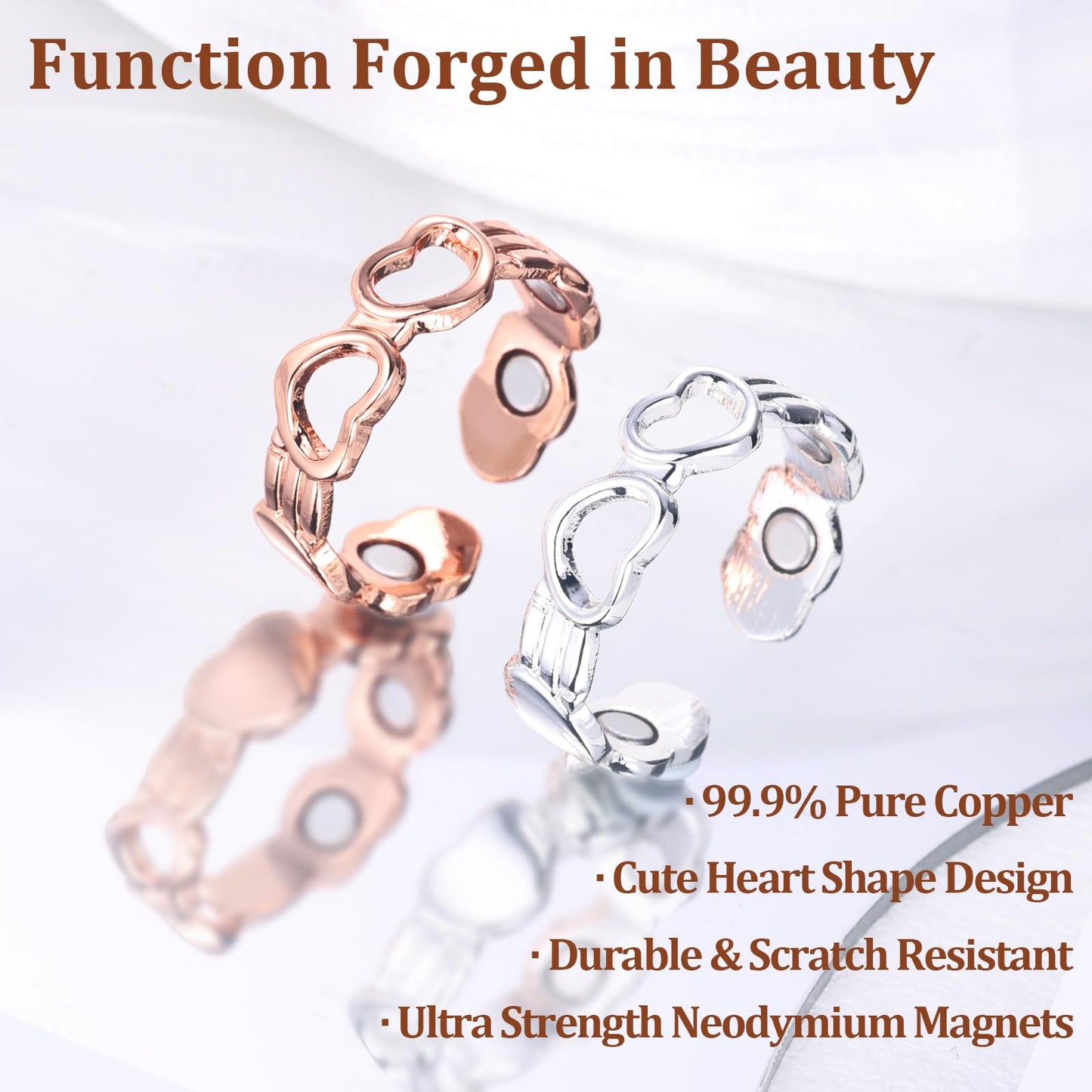 BioMag Copper Rings for Women, 99.99% Pure Copper Magnetic Lymphatic Drainage Rings Thumb Rings with Magnets, Adjustable Jewelry Gift with Box