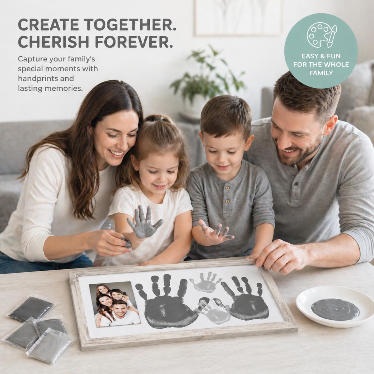 Kate & Milo DIY Family Handprint Frame Kit, Fathers Day Gift, Family Photo Keepsake Craft Frame with Paint, Rustic Farmhouse Home Décor