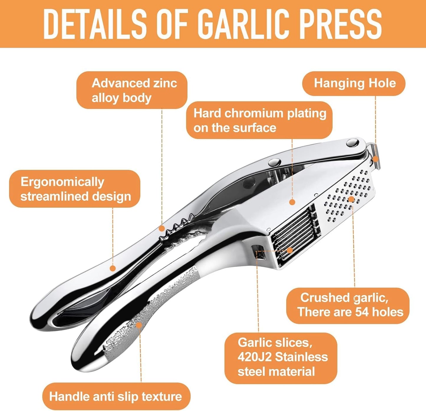 Garlic Press 2 in 1, Stainless Steel Blade, Effortlessly Crush, Slice, and Mince Garlic,with this Versatile Kitchen Tool - Perfect for Home Cooks and Professional Chefs Alike.