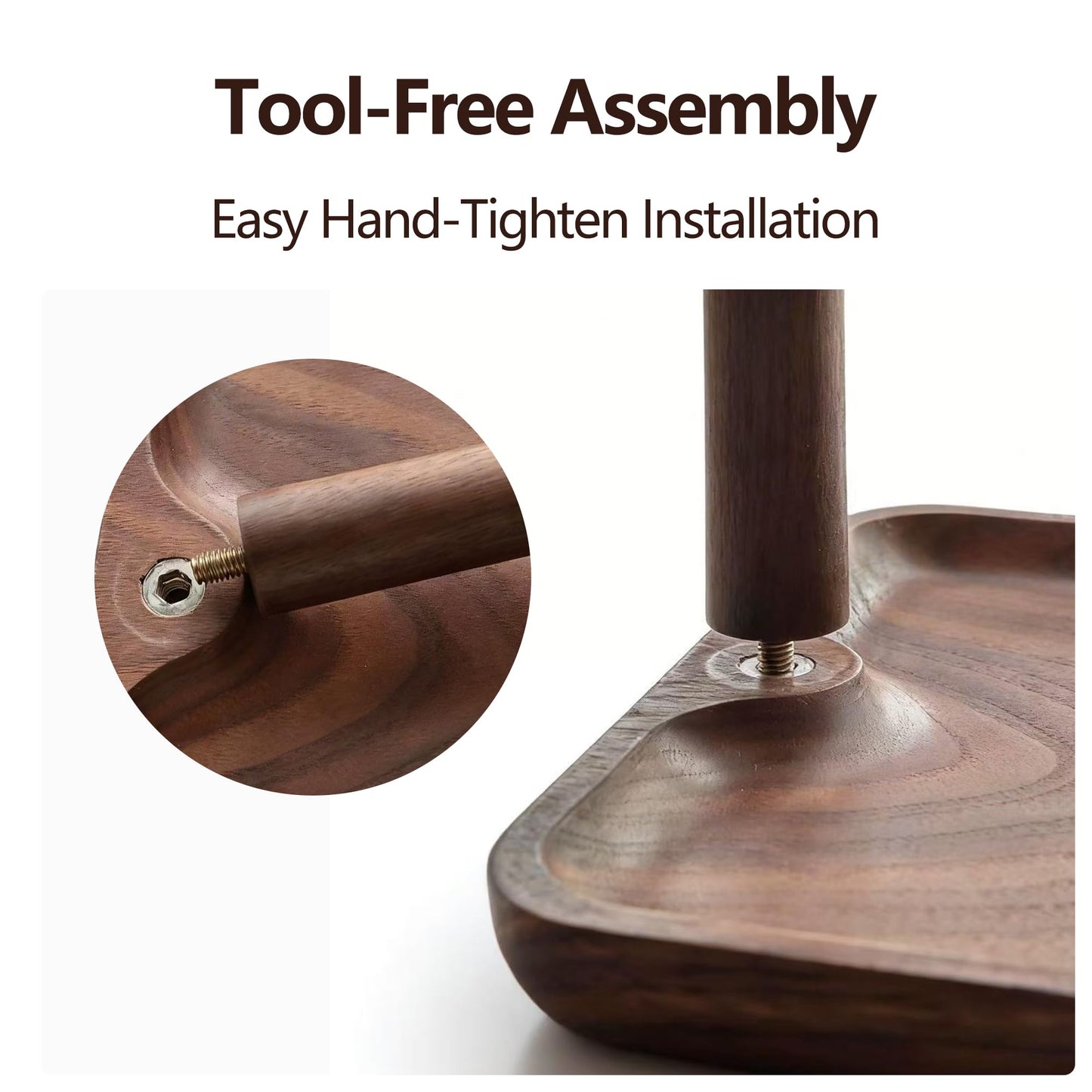 LIGNUMLOQU Solid Black Walnut Wooden Key Tray, Multi-Functional Key Bowl for Entryway Table, Key Holder Stand equipped with 3 Hooks, Wood Dish for Wallet,Watch,Mobile Phone and Jewelry Organizer