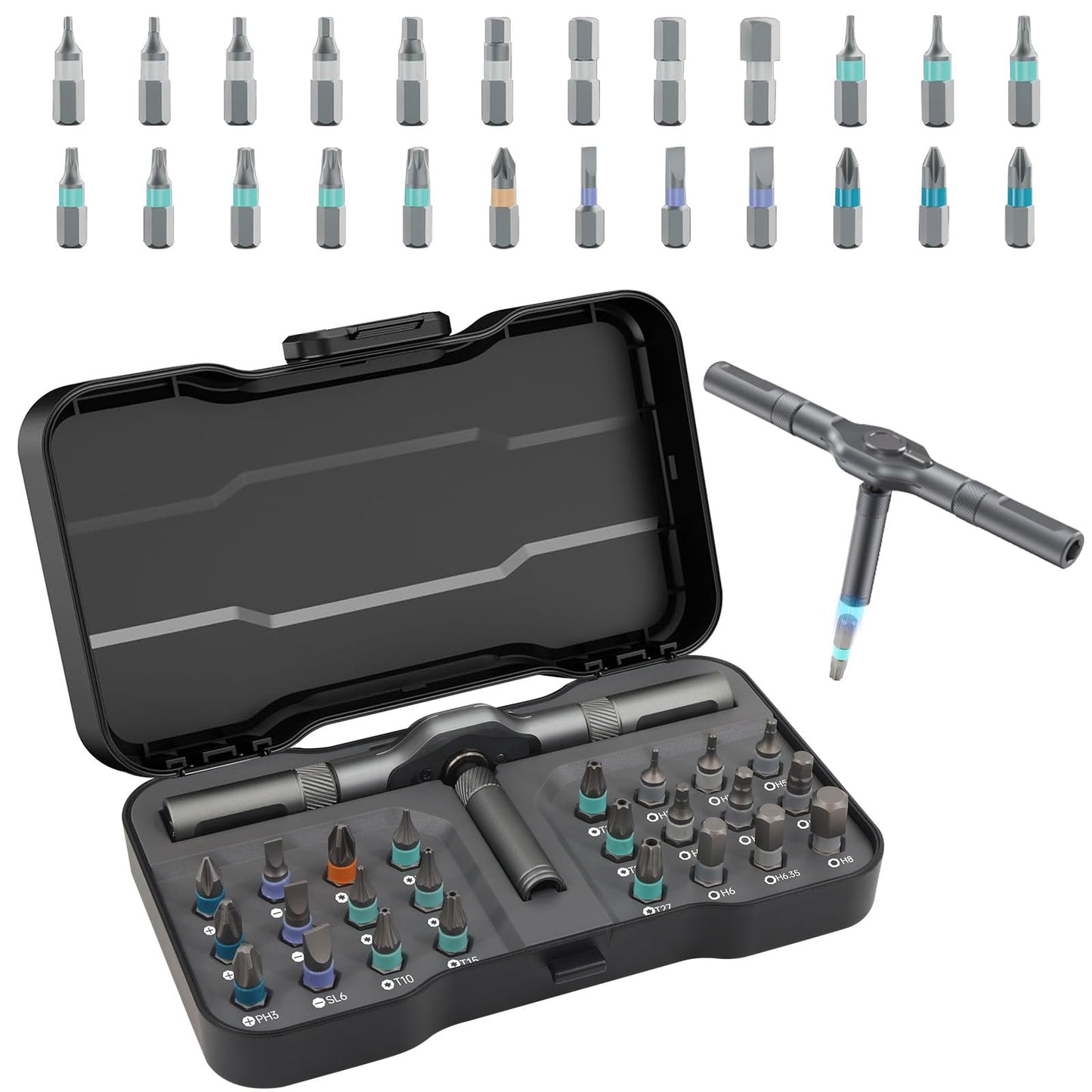 24 in 1 Magnetic Screwdriver Set, Ratchet Mini Screwdriver Set with Multi Bits, Portable Screwdriver Sets Detachable T Handle with Storage Case Repair Tool Kit for Furniture Computer Bicycle or DIY