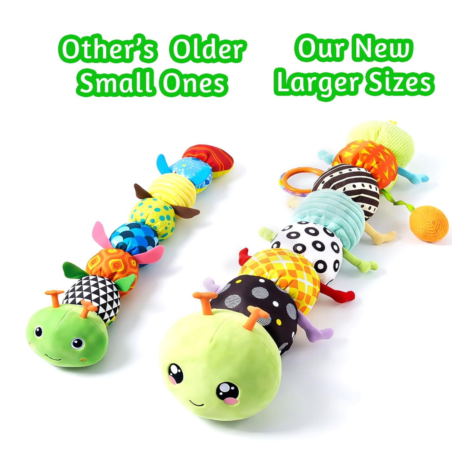 SRICH Baby Musical Plush Caterpillar Toy - 0-12 Months Tummy Time & Head Lifting Soft Sensory Toy, Rattle, Rustling Sounds & Mirror for Boys & Girls