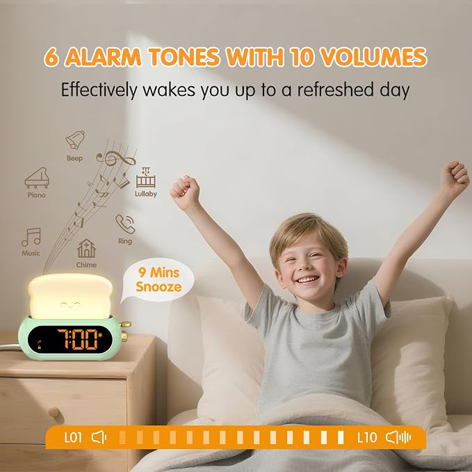 Netzu Alarm Clock for Kids, OK to Wake Clock with Night Light and Sound Machine, Pink Clock with 10 RGB Color, 6 Alarm Tones, Nap Timer, Snooze, Bedside Clocks for Boys Kids Teens Birthday Gifts