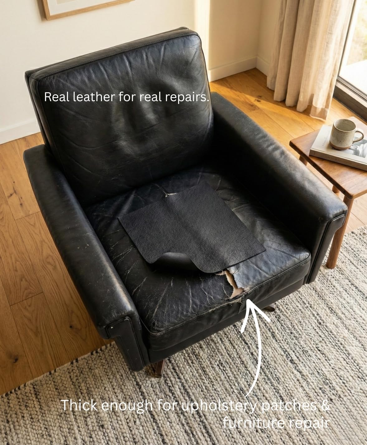 Natural Grain Cow Leathers: 12'' x 12'' Pre-Cut Leather Pieces (Black, 1 Piece)
