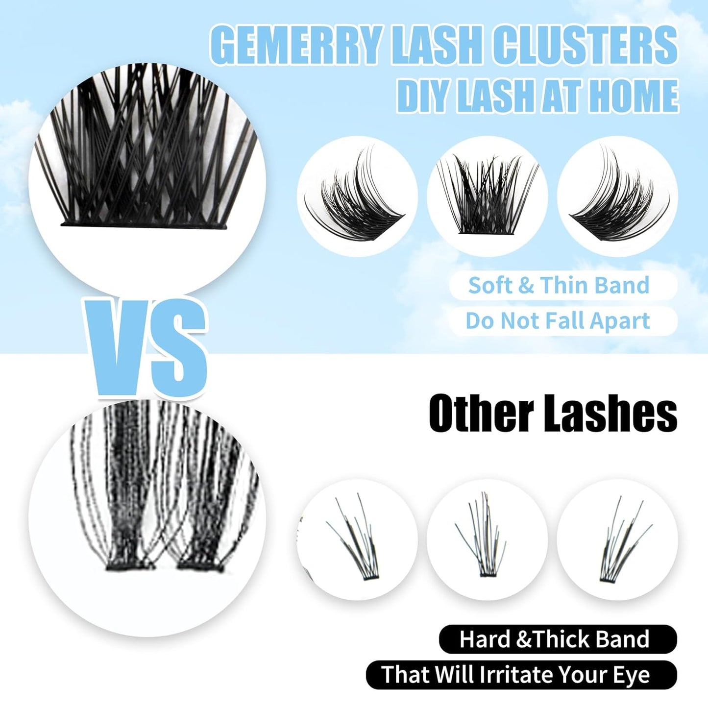 Cluster Lashes GEMERRY Lash Clusters Fluffy Individual Lashes Two Styles Eyelash Clusters Wide Stem Soft Wispy Eyelash Extension Clusters DIY at Home(Forest/Ocean-0.07-D-8-16MIX)