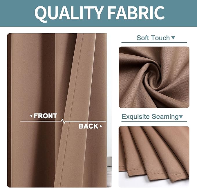 ChrisDowa Blackout Curtains 48 inches Long for Bedroom - 2 Panels Set Grommet Thermal Insulated Room Darkening Curtains for Living Room (Cappuccino, 42 x 48 Inch)