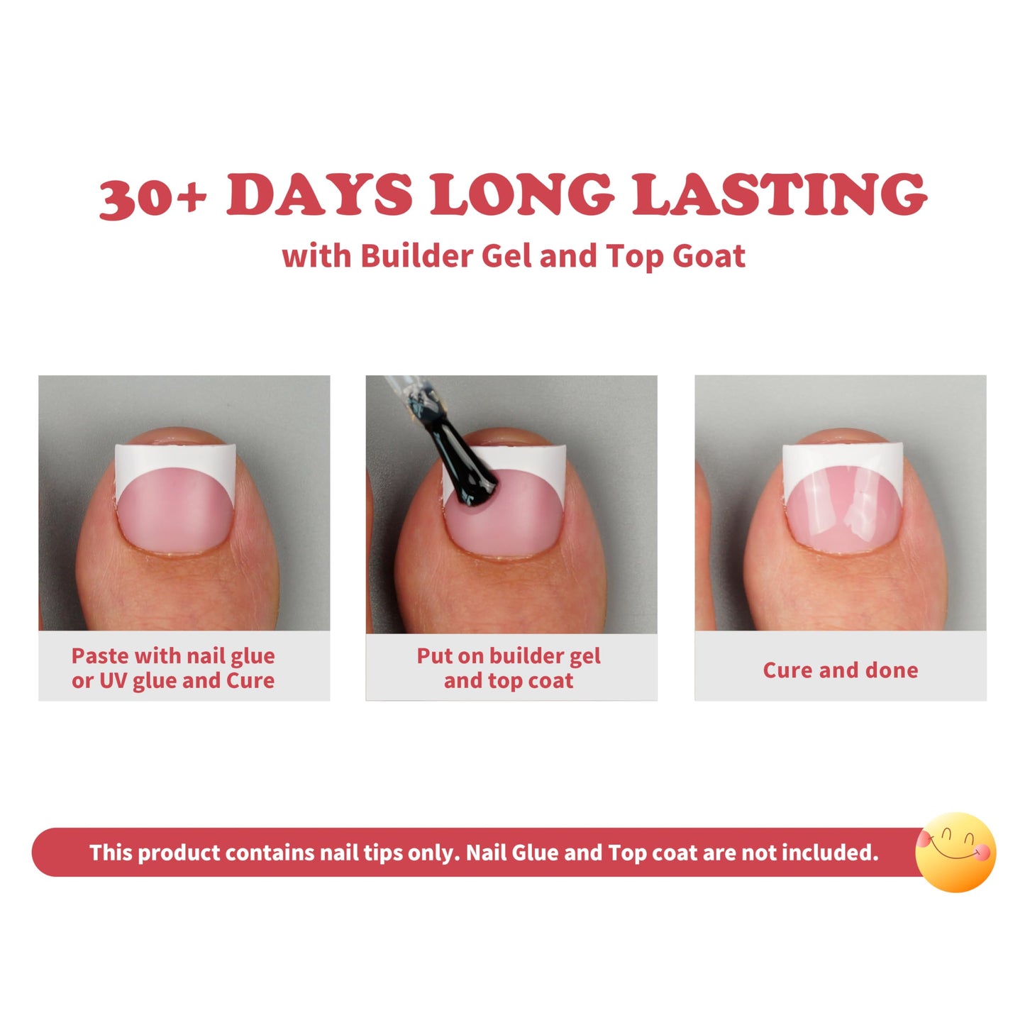 MUTIOVO French Tip Toe Nail Tips Press on, Sharp Square Pre-Designed Soft Gel False Toenail Extension, BERRY PINK Pre-applied Tip Primer & Base Coat, Full Cover Acrylic for DIY x 15 Sizes 240 pcs