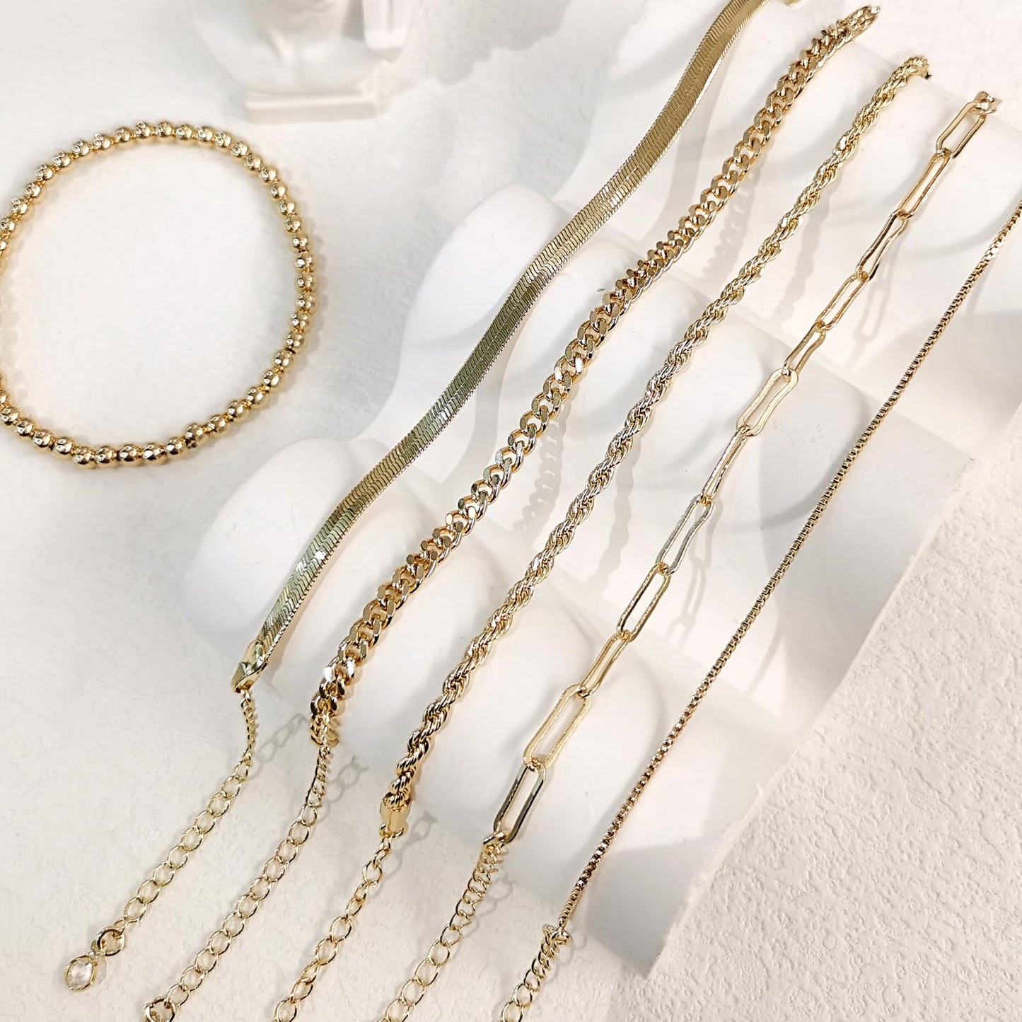HERIER Gold Bangle Bracelets Stack for Women Trendy 14K Gold Plated Rope Link Chain Bracelets Set Jewelry for Women Non Tarnish