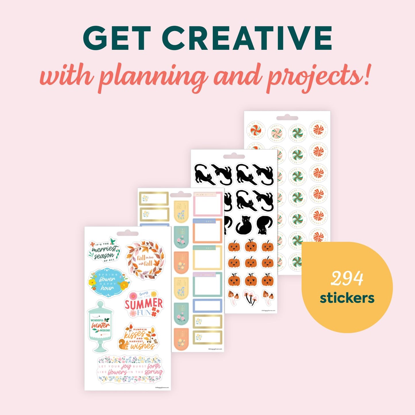 Happy Planner 15-Sheet Sticker Pack for Calendars, Journals, and Planners, Scrapbook Accessories, Classic Size, 294 Stickers Total, Whimsical Season