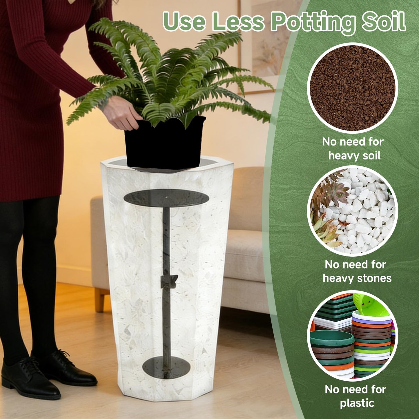 Risirica Adjustable Plant Risers for Inside Pots,17-32" Adjustable Pure Iron Planter Inserts, Planter Risers Insert Filler for Large Pots,Indoor & Outdoor Insert with 8-10” Top & 6-10” Base