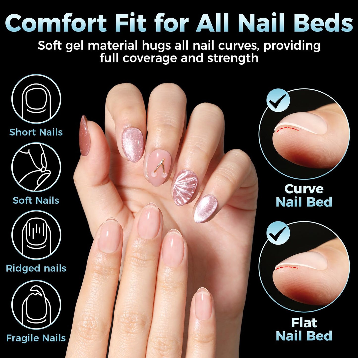 Luckyfairy Extra Short Almond Nail Tips, 360pcs Soft Gel Pre-Shaped Acrylic XS Fake Nails, Half Matte Full Cover Clear Press on Flase Nail Tips for Extension Manicure Home DIY 12 Sizes Gelly Tips