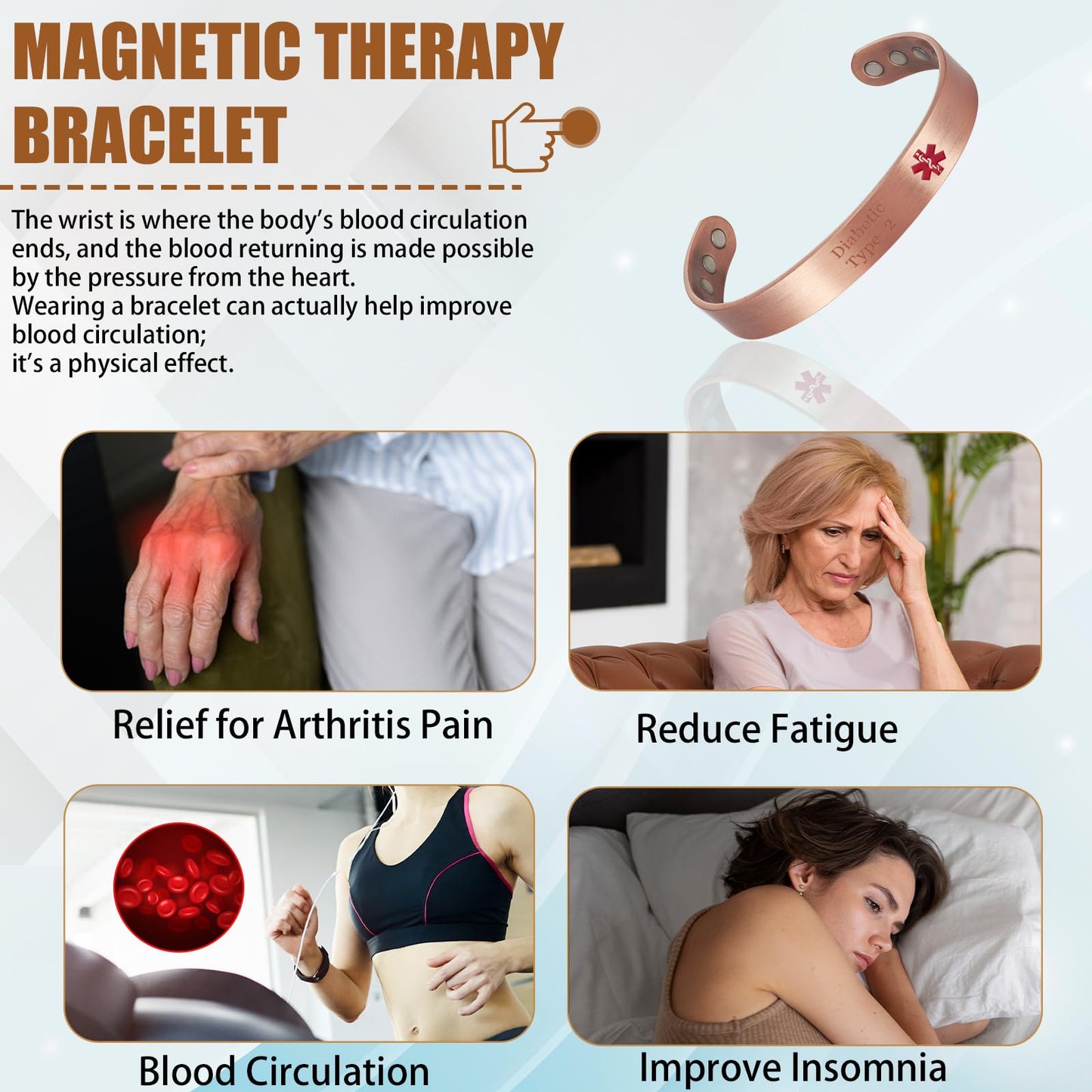 EnerCoppeX Copper Magnetic Bracelet for Women - Detox Jewelry with 3500 Gauss Magnet, Adjustable Cuff Bangle (Type-U)